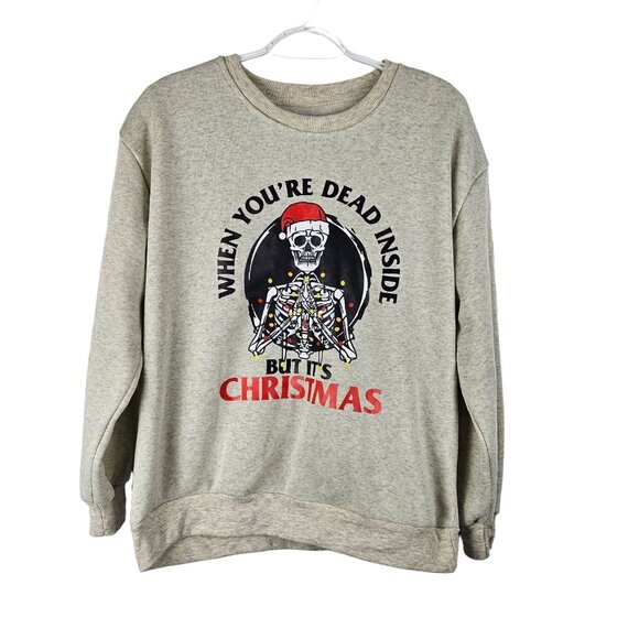Christmas But Dead Inside Pullover Sweatshirt Size M Adult Skeleton Santa Grey - Picture 1 of 5